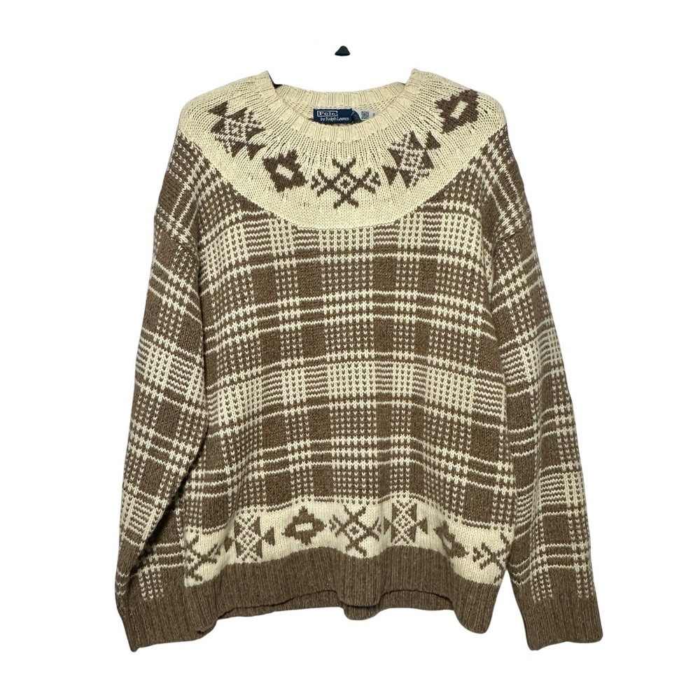 Polo Ralph Lauren‎ Sweater Wool Blend Yoke Men's XXL Brown Plaid Nordic NWT $498